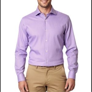 Boss Hugo Boss Lavender White Mini Gingham Check LS Sharp Fit Dress Shirt 17.5/R